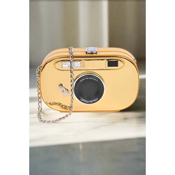 Vintage Camera Iconic Retro Purse Convertible Bag Clutch Crossbody Novelty Gold - Picture 2 of 12